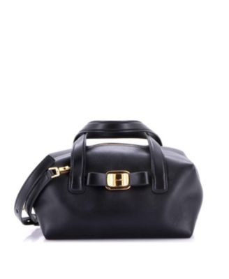 Pre-Owned Salvatore Ferragamo Mini Vara Plate Convertible Bowling Bag Leather