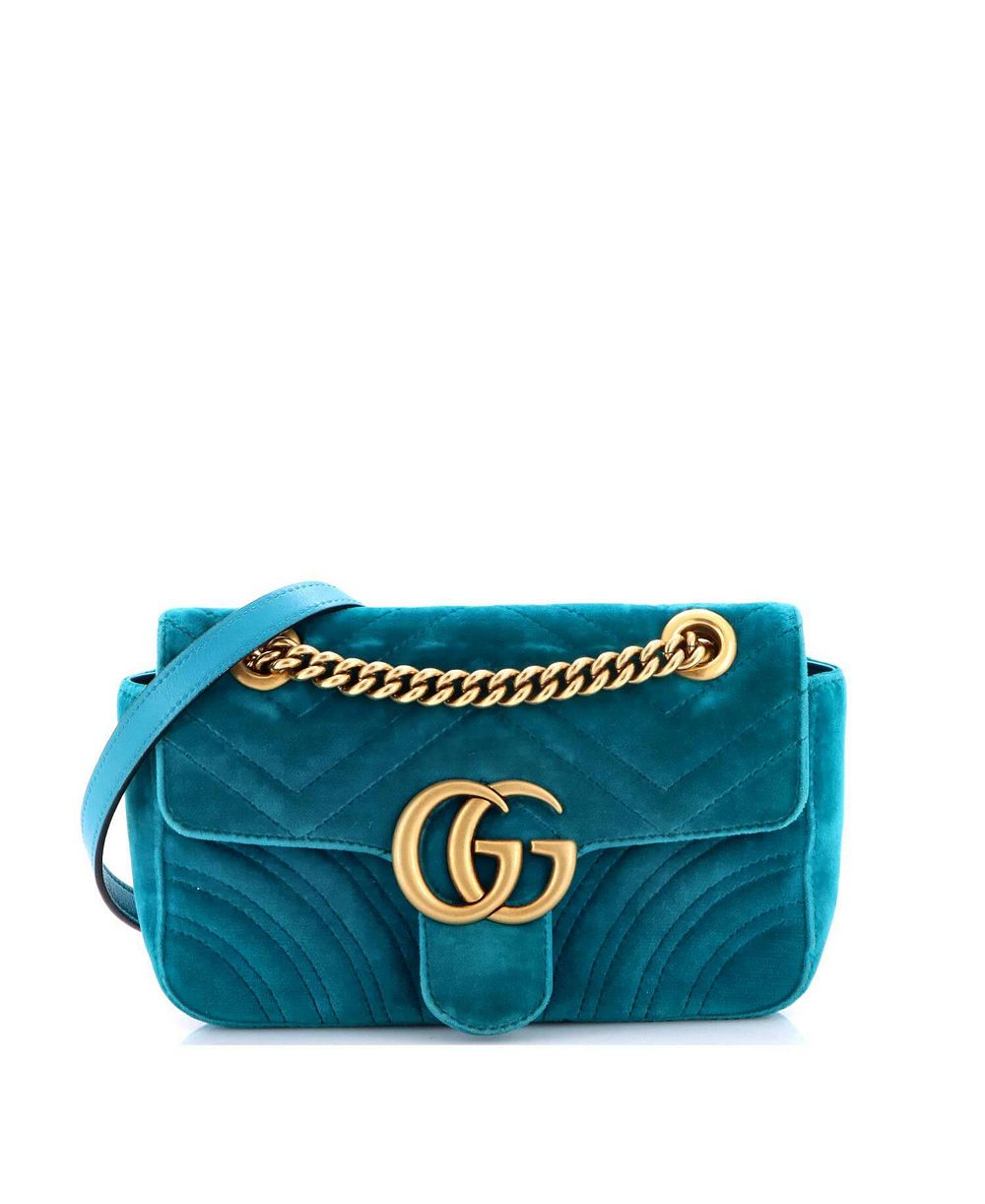 Б/у сумка Gucci Small GG Marmont с клапаном из стеганого бархата