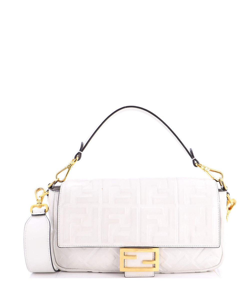 Pre-Owned Fendi Medium Baguette NM Bag Zucca Embossed Leather сумка Fendi Pre-Owned
