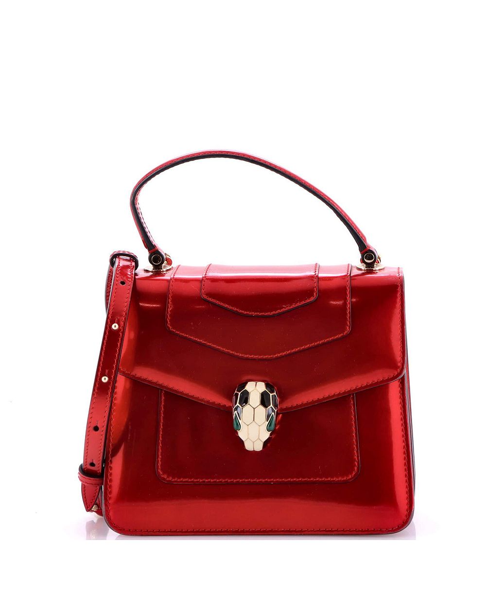Б/у маленькая сумка Bvlgari Serpenti Top Handle, лакированная