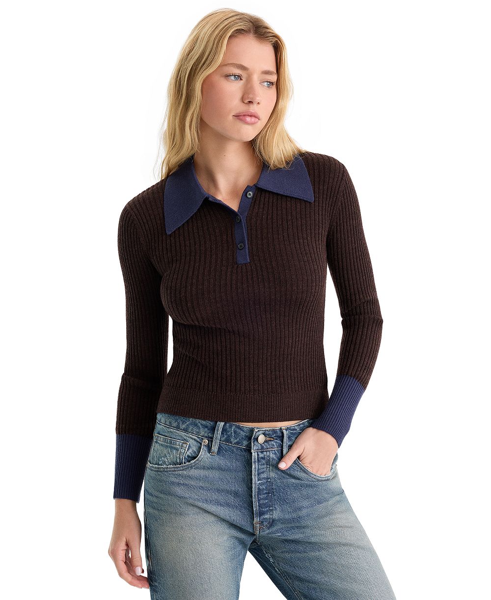Good American Women's Collared Long-Sleeve Sweater