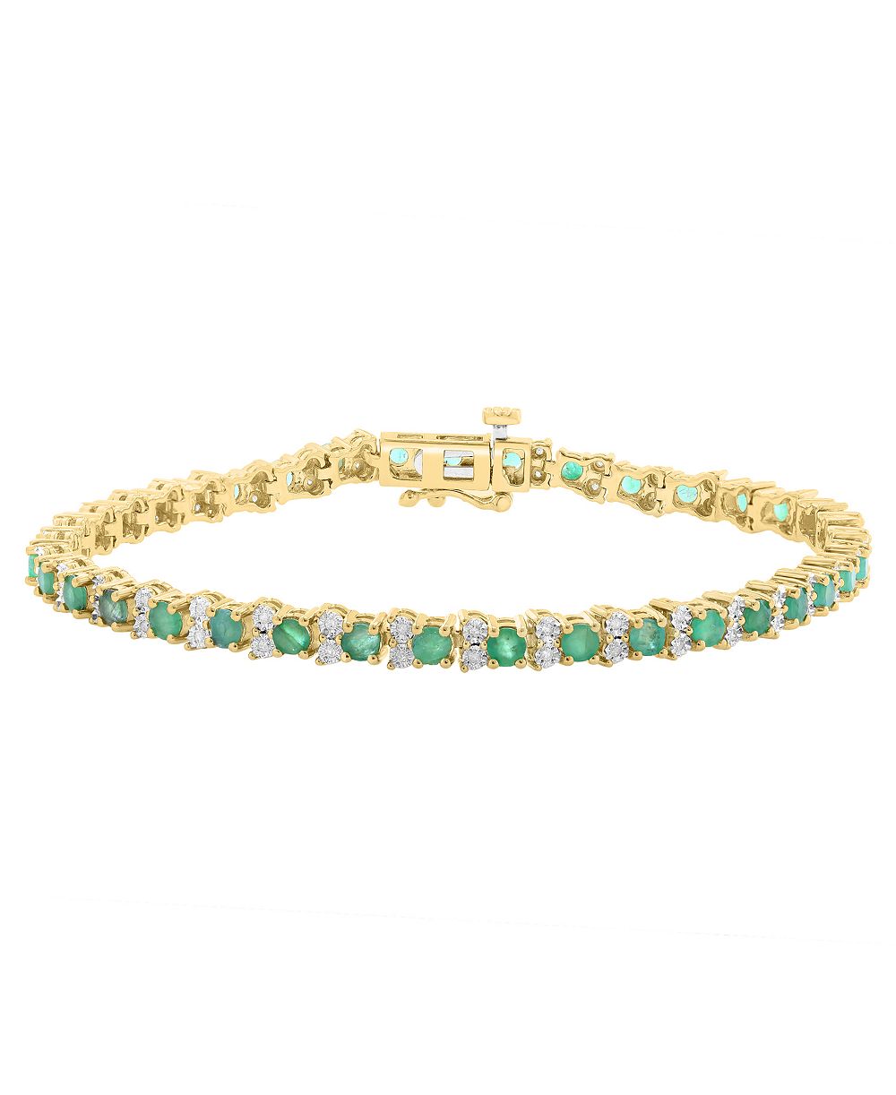 EFFY Collection браслет-теннис с бриллиантами (1/4 ct. t.w.) и изумрудами (3 ct. t.w.) на позолоте серебра 14K
