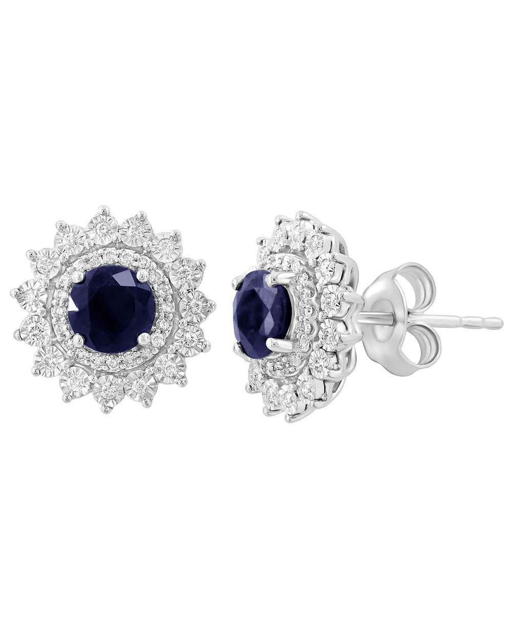 EFFY Collection Diamond and Sapphire Earrings (1/20 ct. t.w. Diamond, 1-1/6 ct. t.w. Sapphire) in 14k White Gold