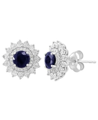 EFFY Collection Diamond and Sapphire Earrings (1/20 ct. t.w. Diamond, 1-1/6 ct. t.w. Sapphire) in 14k White Gold
