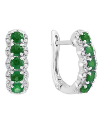 EFFY Collection Diamond (1/20 ct. t.w.) and Emerald (1 ct. t.w.) Earrings in 14k White Gold
