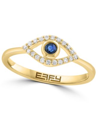 EFFY Collection кольцо из желтого золота 14К с бриллиантами (1/10 карата суммарно) и сапфирами (1/10 карата суммарно)