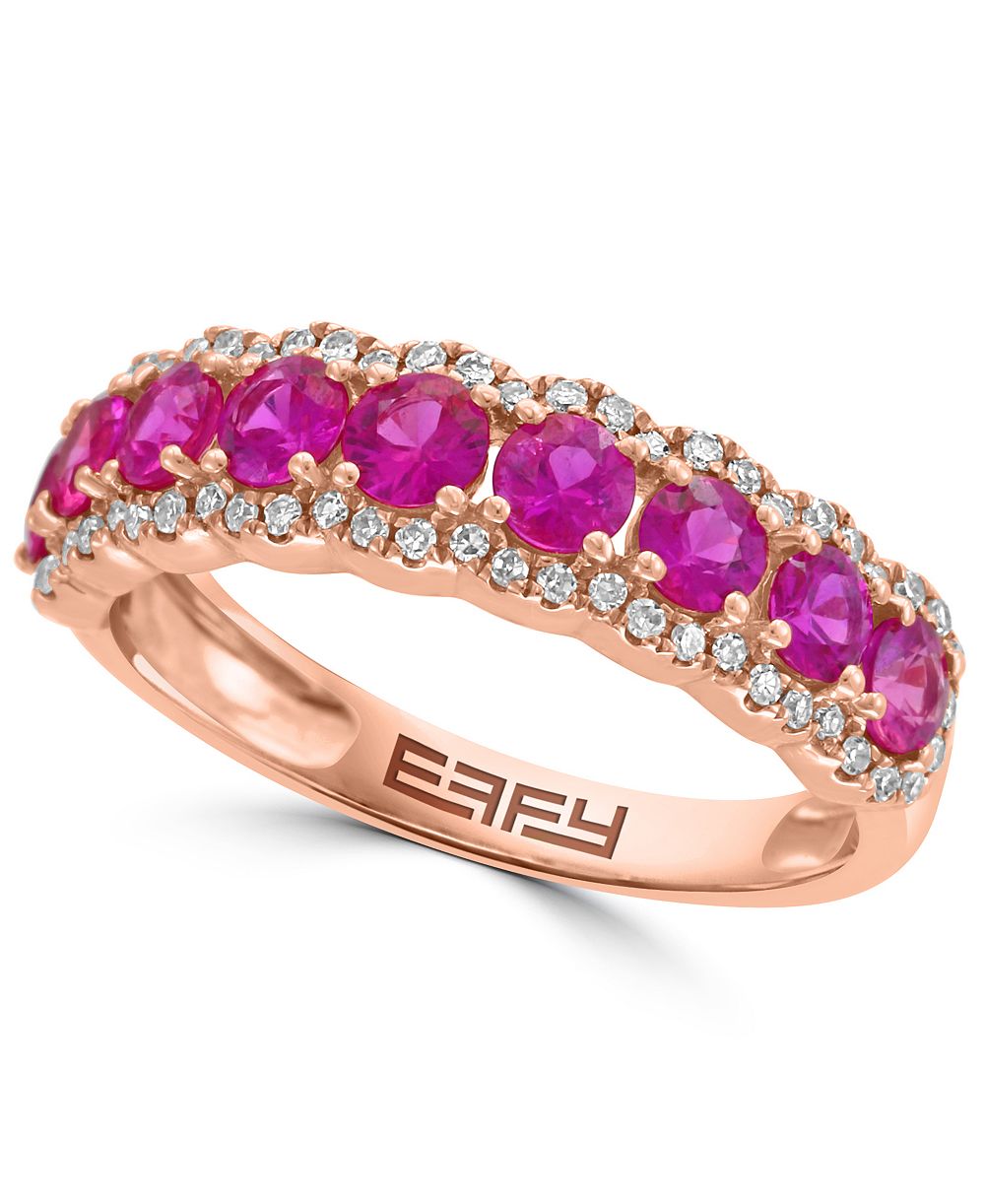 EFFY Collection Diamond and Sapphire Ring (3/8 ct. t.w. Diamond, 1-1/4 ct. t.w. Sapphire) in 14k White Gold