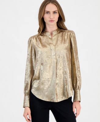 Anne Klein женская блузка с длинным рукавом, V-образным вырезом и плиссировкой спереди