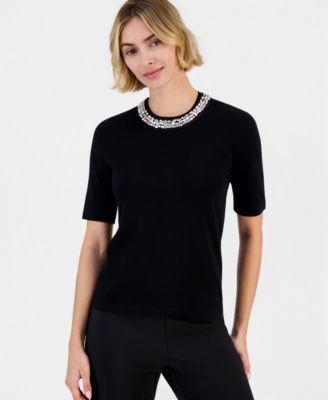Женский коротко рукавный свитер с стразами Anne Klein