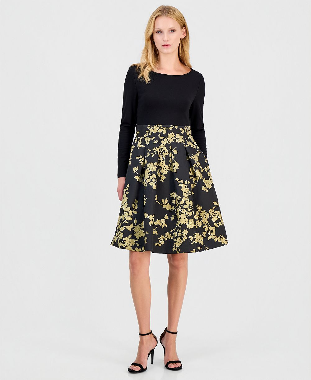 Женское платье Anne Klein Serentiy Fit & Flare с лодочкой и жаккардовым узором