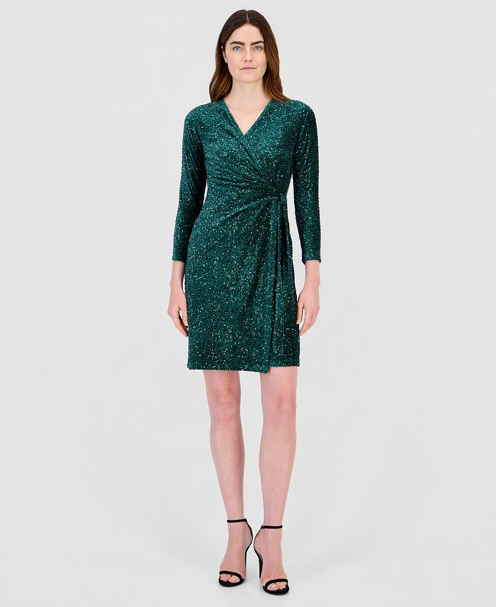 Платье Anne Klein Classic Velvet Sequin Faux-Wrap для женщин