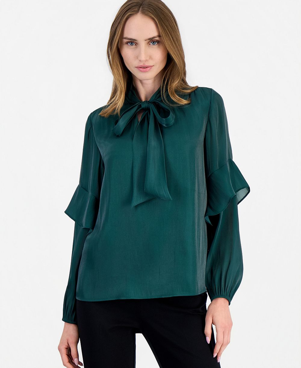 Женская блузка Anne Klein с бантом, длинным рукавом и воланами
