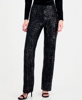 Женские широкие брюки Anne Klein с высокой талией и пайетками из сетки