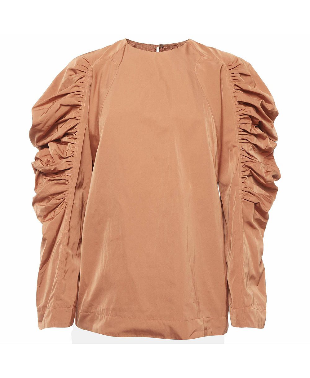 Pre-Owned Dries Van Noten Women's Ruched-Sleeve Silk-Blend Top