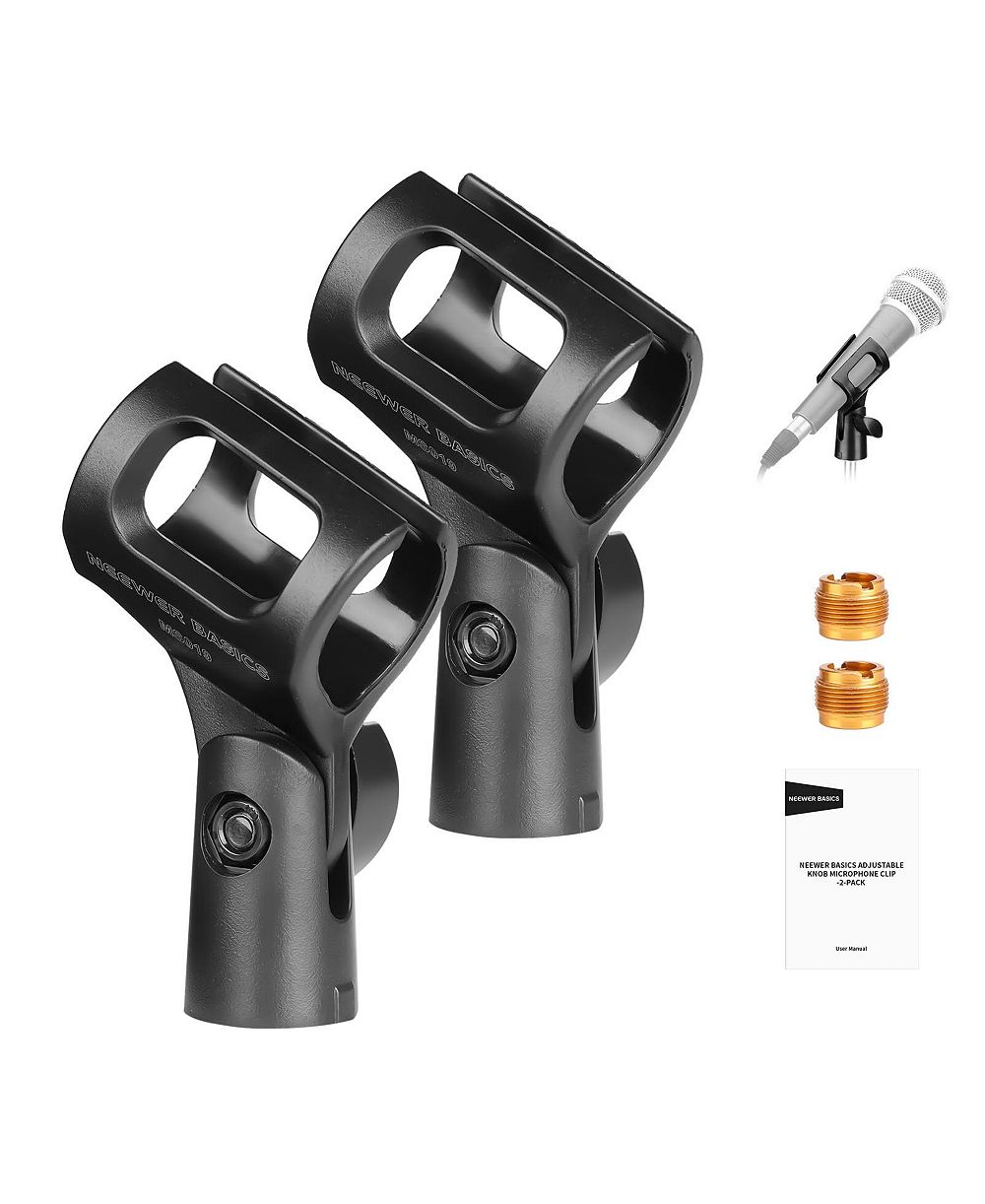 Neewer Basics MS019 Adjustable Microphone Clips with Thread Adapters, 2 Pack