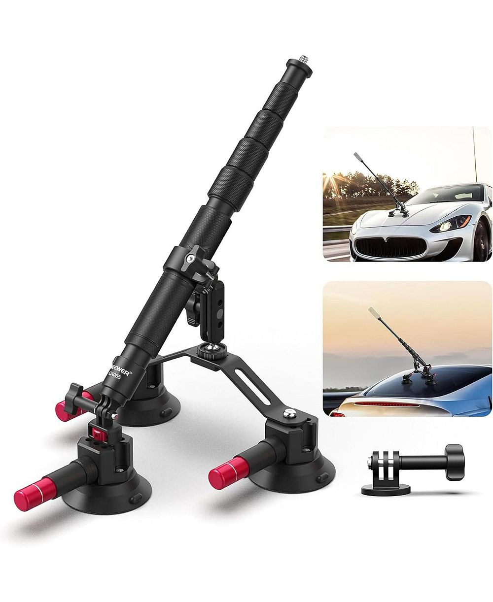 Neewer CA065 Triple Suction Cup Car Mount Kit with Extension Pole, Quick Release, Magic Arm for GoPro and  Insta360