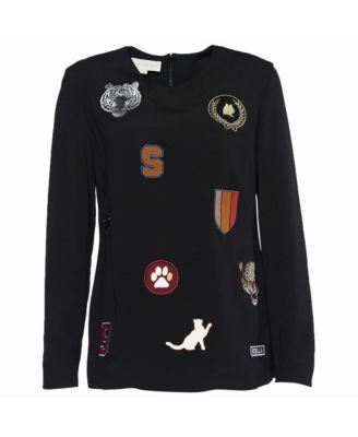 Pre-Owned Stella Mccartney Women's Embroidered Patch Crepe Long Sleeve Top