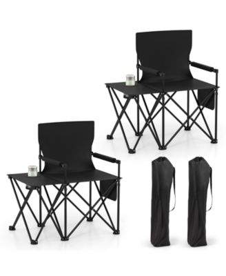 Gymax 2 Piece Oversized Camping Chair with Side Table 2 Storage Pockets Cup Holder for Trip