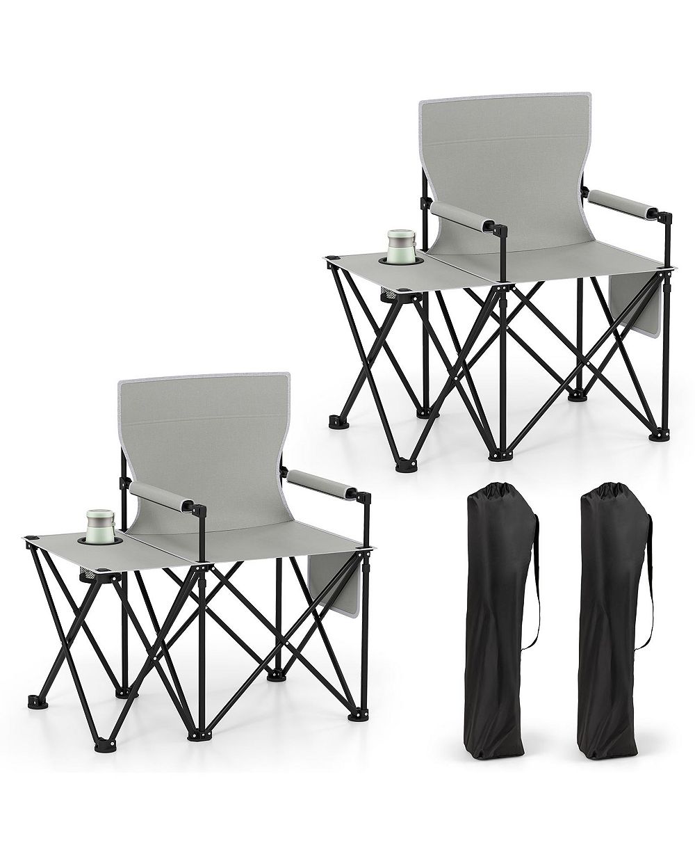 Gymax 2 Piece Oversized Camping Chair with Side Table 2 Storage Pockets Cup Holder for Trip