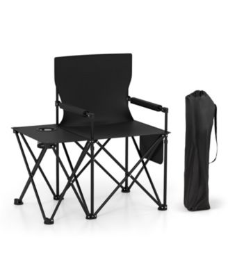 Gymax Oversized Camping Chair with Side Table 2 Storage Pockets Cup Holder for Fishing