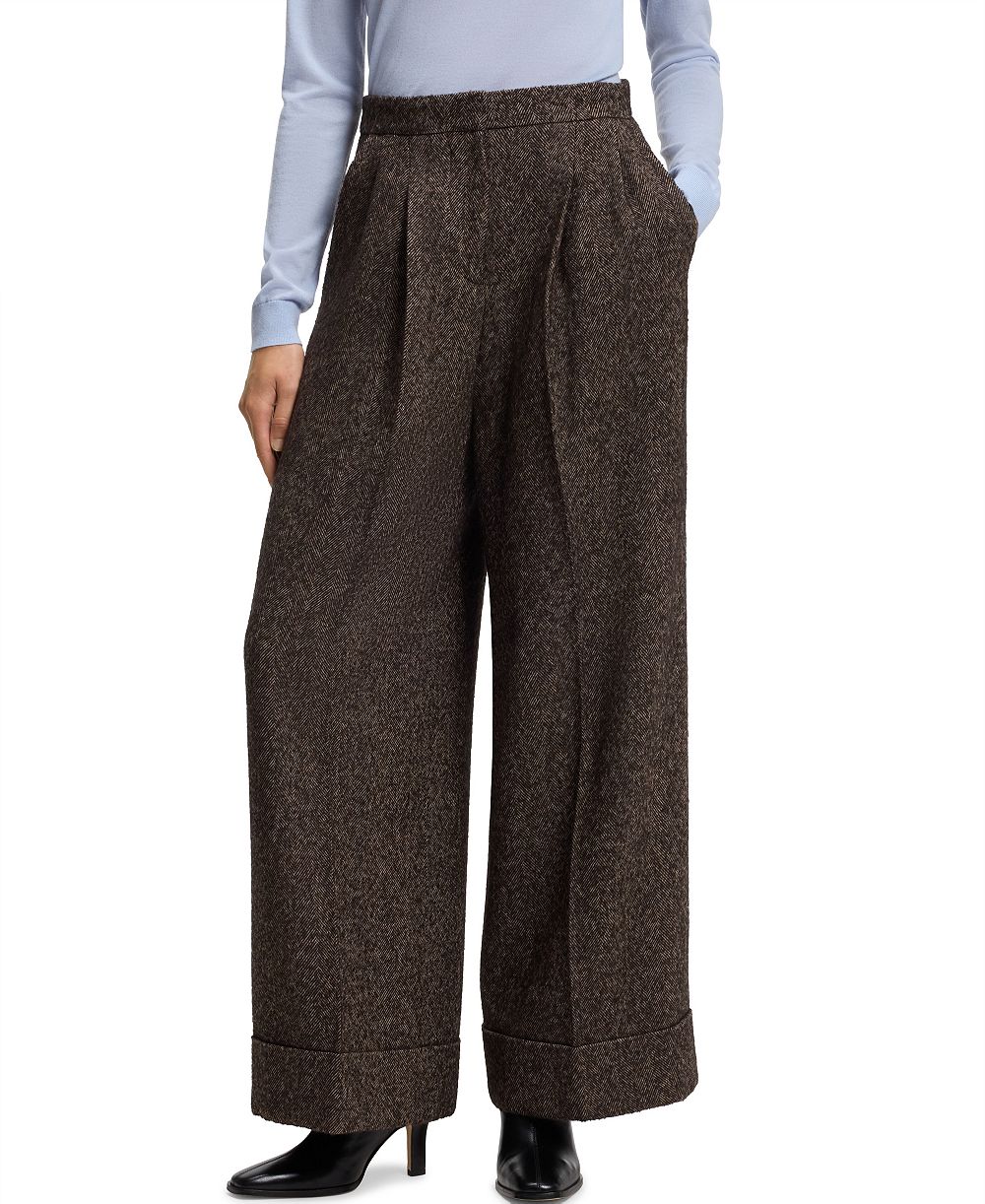 BOSS by Hugo Boss Women's Wool Blend Wide-Leg Herringbone Pants
