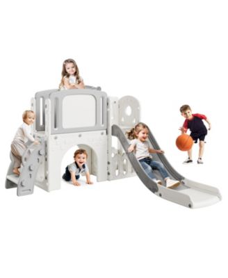 homfan 8 in 1 Indoor/Outdoor Play Tunnel and Climber Set with Slide and Basketball Hoop, Ages 1-6