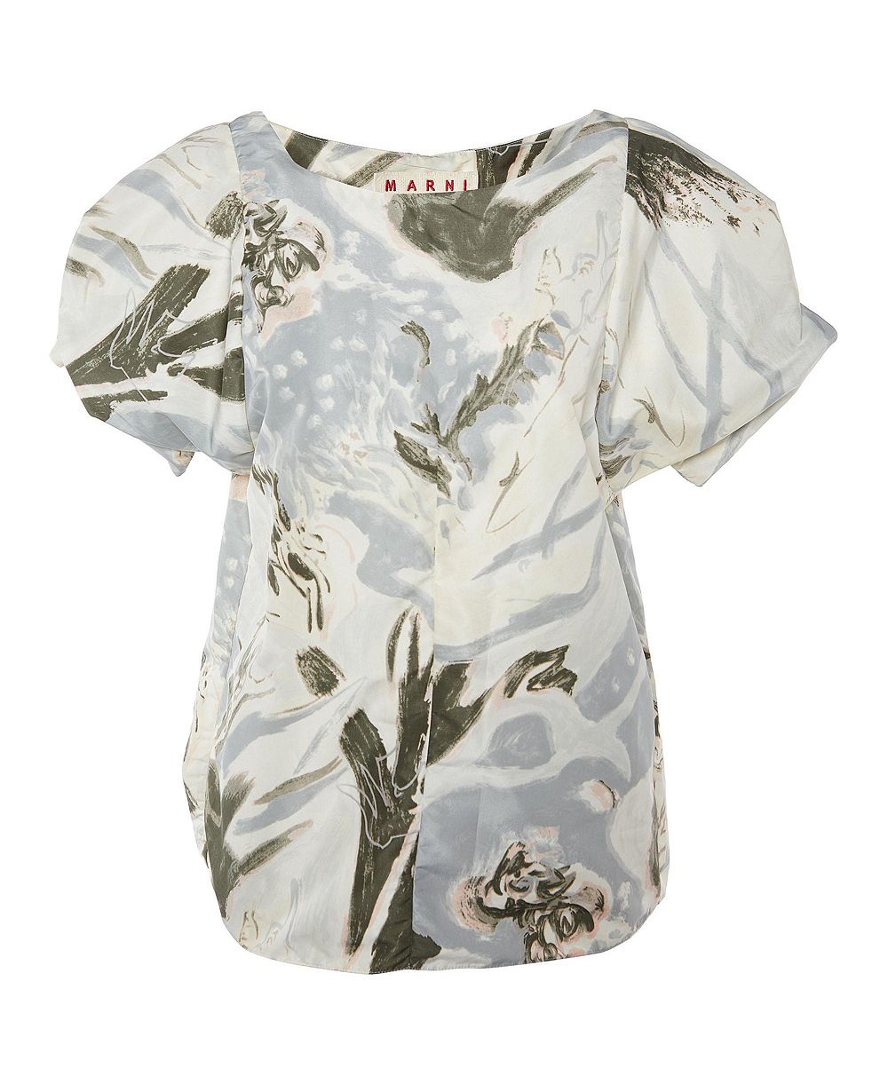 Pre-Owned Marni Women's Abstract Print Oversized Sleeve Satin Top