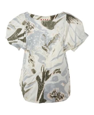 Pre-Owned Marni Women's Abstract Print Oversized Sleeve Satin Top
