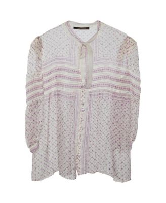 Pre-Owned Roberto Cavalli Women's Floral Print Silk Tie-Neck Blouse