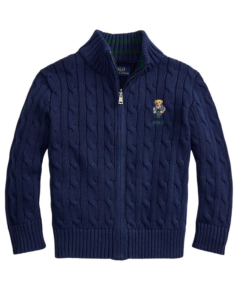 Polo Ralph Lauren Boys' 2T-7 Polo Bear Full-Zip Cable-Knit Sweater