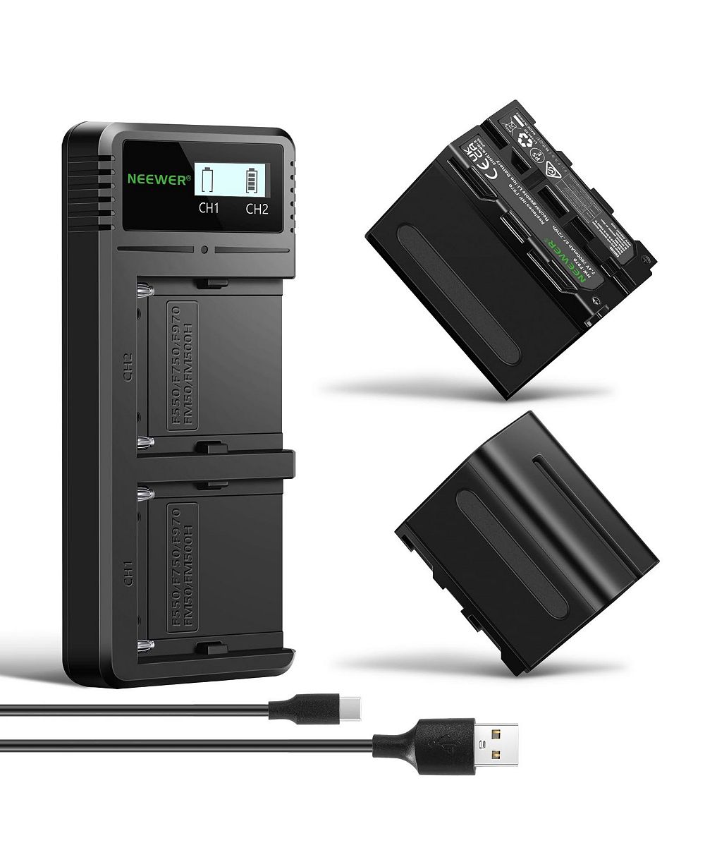 Neewer 2Pcs NP-F970 7800mAh Replacement Batteries with Charger