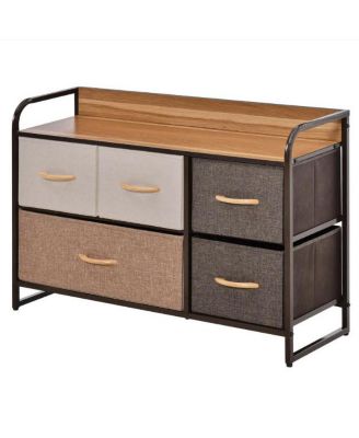 VIYET 5 Drawer Horizontal Dresser Wide Storage Organizer with Wood Top