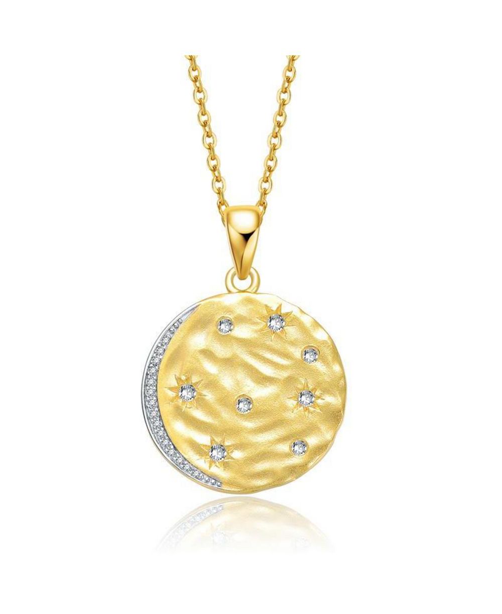 Rachel Glauber 14K Gold Plated Sparkling CZ Crescent Pendant Necklace