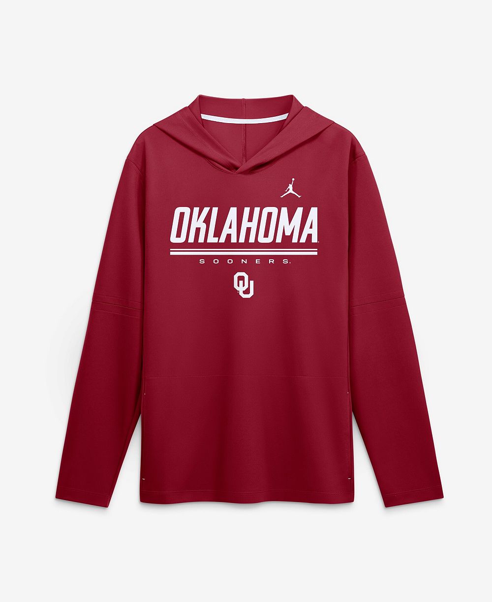 Мужская футболка Jordan Crimson Oklahoma Sooners 2026 Sideline Lightweight Long Sleeve Hooded Dri-FIT