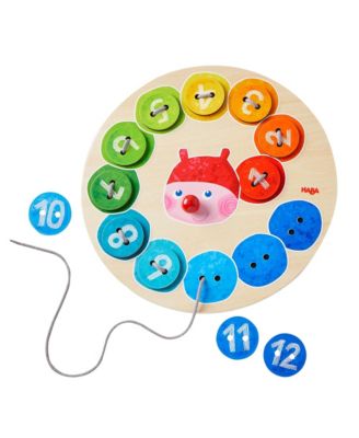 Haba Rainbow Caterpillar Two-in-One Fine Motor Threading Game, 27-Piece, Ages 3+