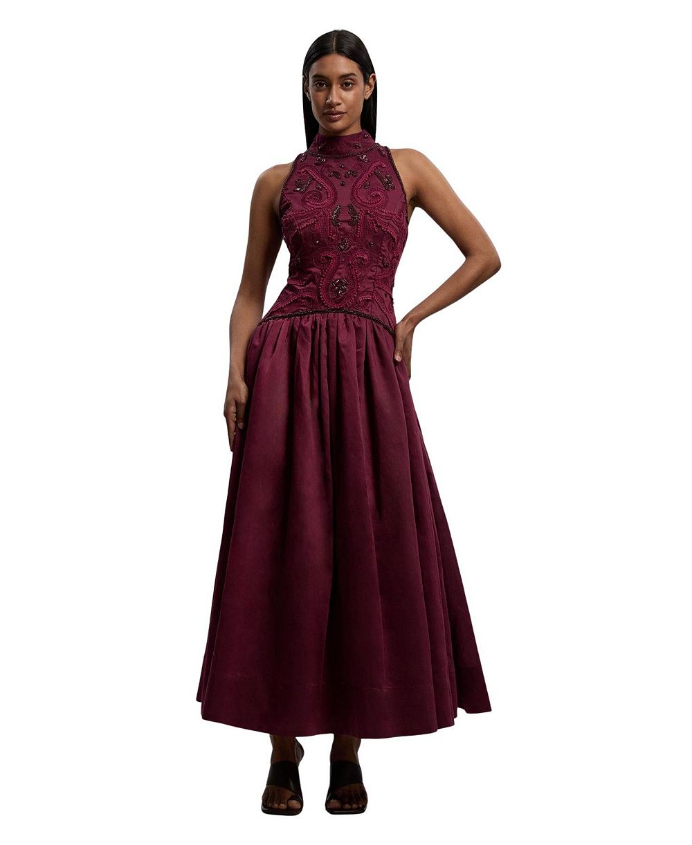 Женское платье Karen Millen Taffeta с высоким воротником и расклешенным силуэтом