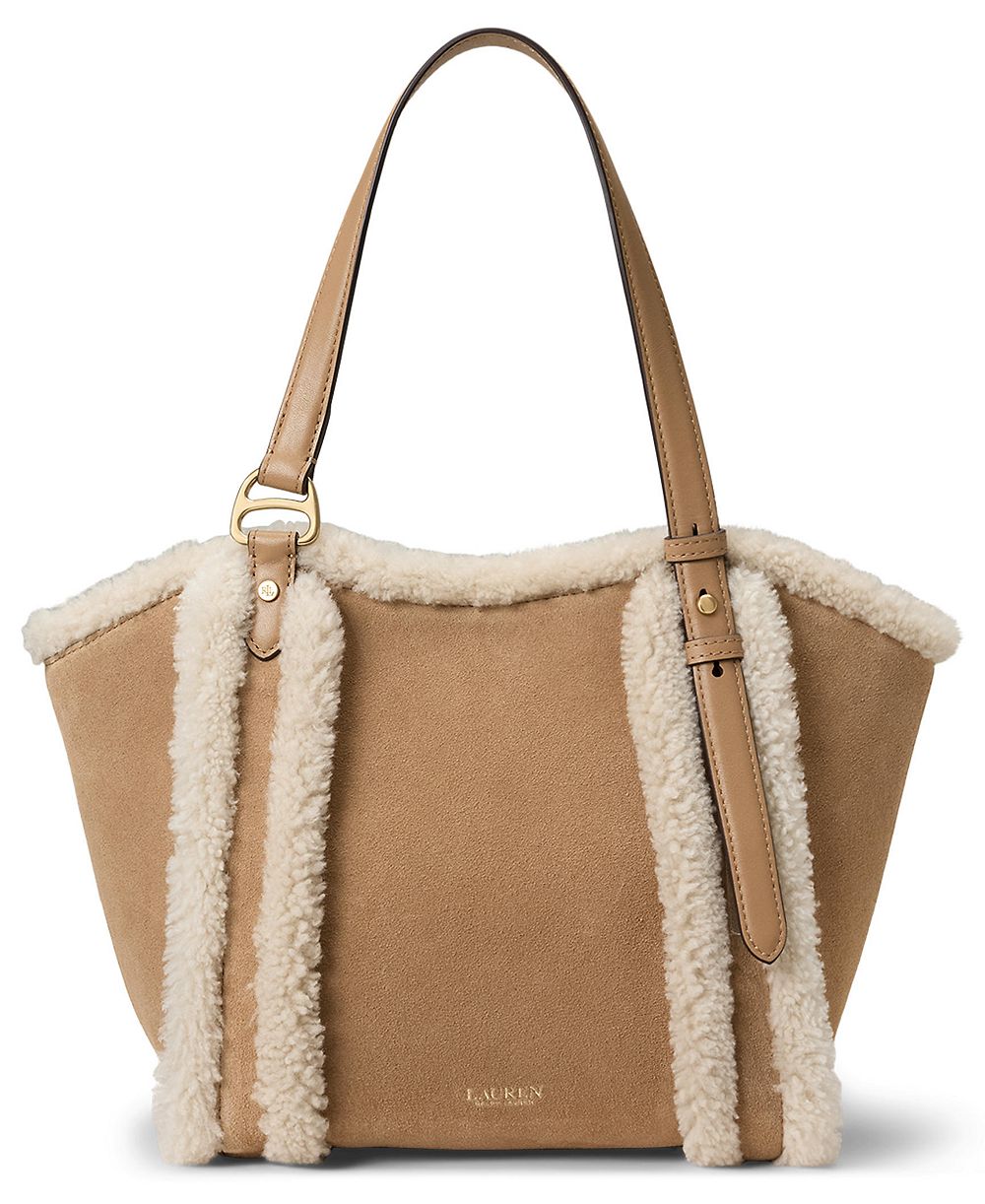 Lauren Ralph Lauren Tasha Suede Shearling Trim Small Tote Bag