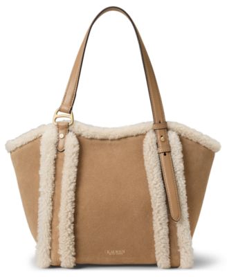 Lauren Ralph Lauren маленькая сумка-тоут Tasha из замши с отделкой из овчины