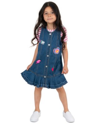 Детский комплект из футболки и джинсового комбинезона Rare Editions Striped T-Shirt and Patch Denim Jumper, 2-Piece Set