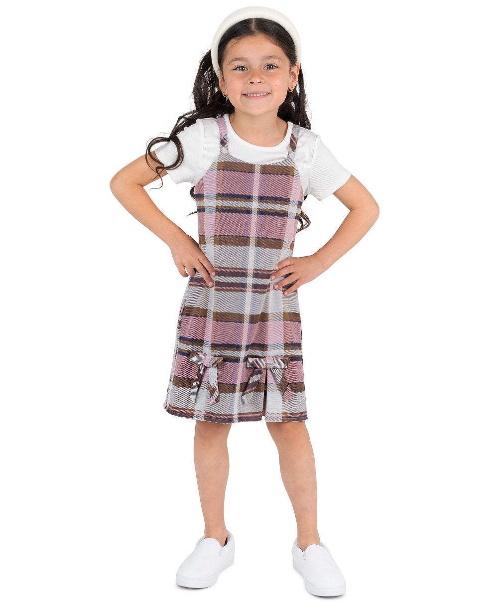 Детский комплект Rare Editions 2-Piece Rib Knit Short-Sleeve T-Shirt и Plaid Pleated Jumper (2T-6X)