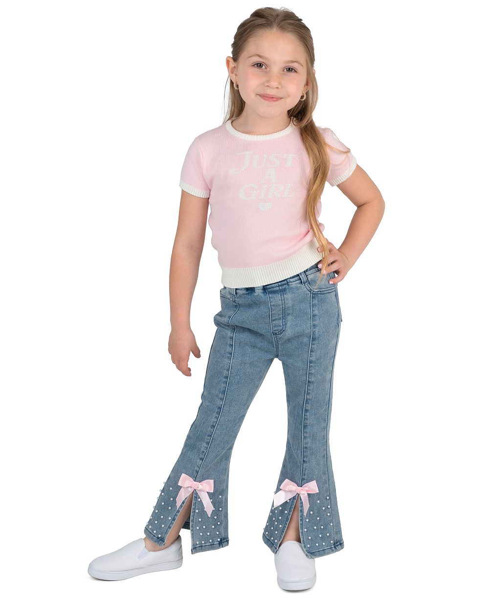 Rare Editions детский комплект из 2 предметов: свитер с коротким рукавом и плиссированные джинсовые брюки для девочек 2-6X