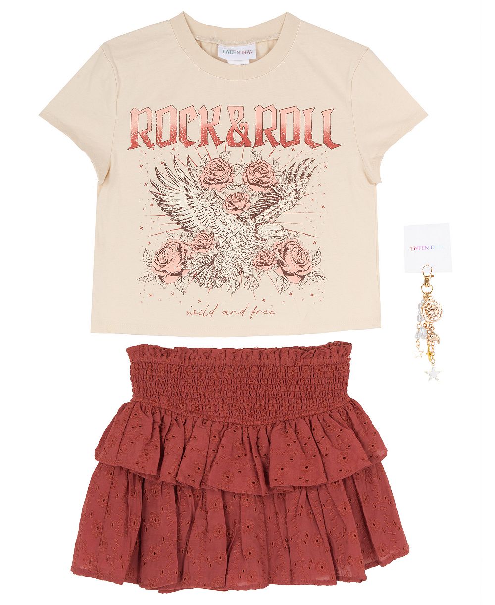 Детский набор Tween Diva Girls' 7-12 Rock and Roll Graphic T-Shirt и юбка-шорты (2 предмета)