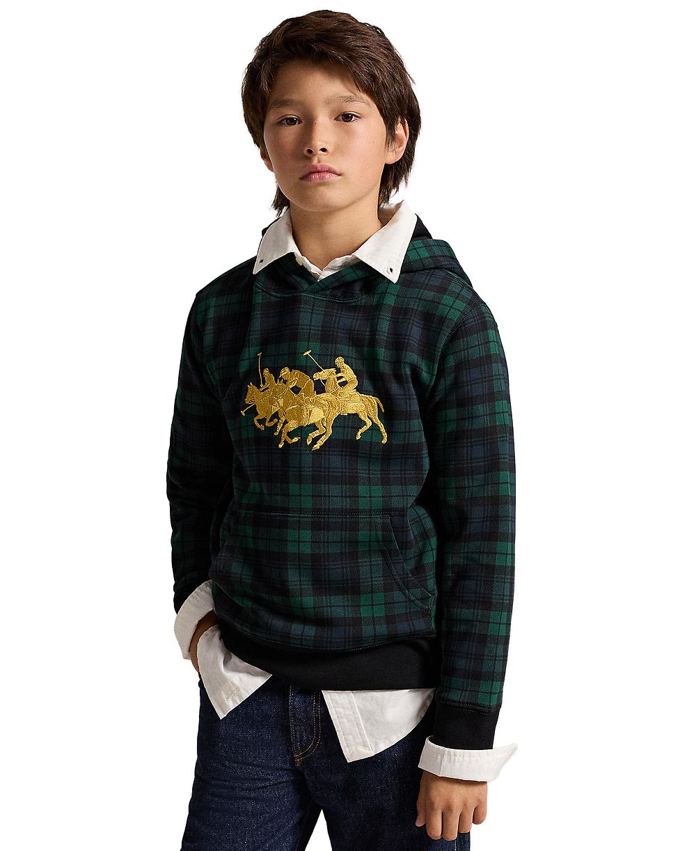 Polo Ralph Lauren детский флисовый худи в клетку с карманом-кенгуру и логотипом, размеры 8-20