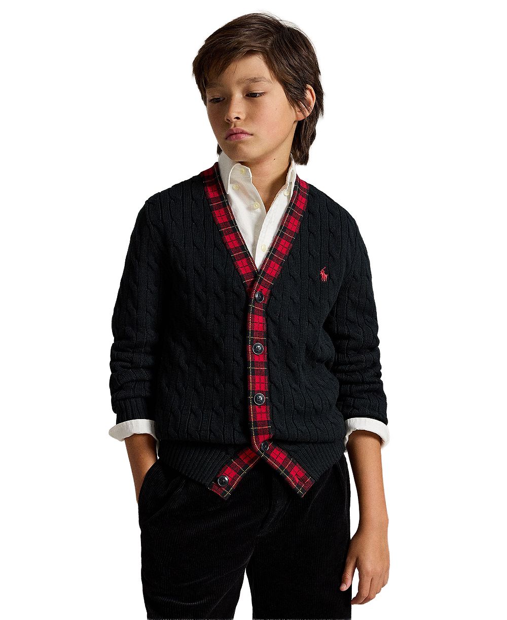 Детский кардиган Polo Ralph Lauren с косым трикотажем и клетчатой отделкой для мальчиков 8-20 лет