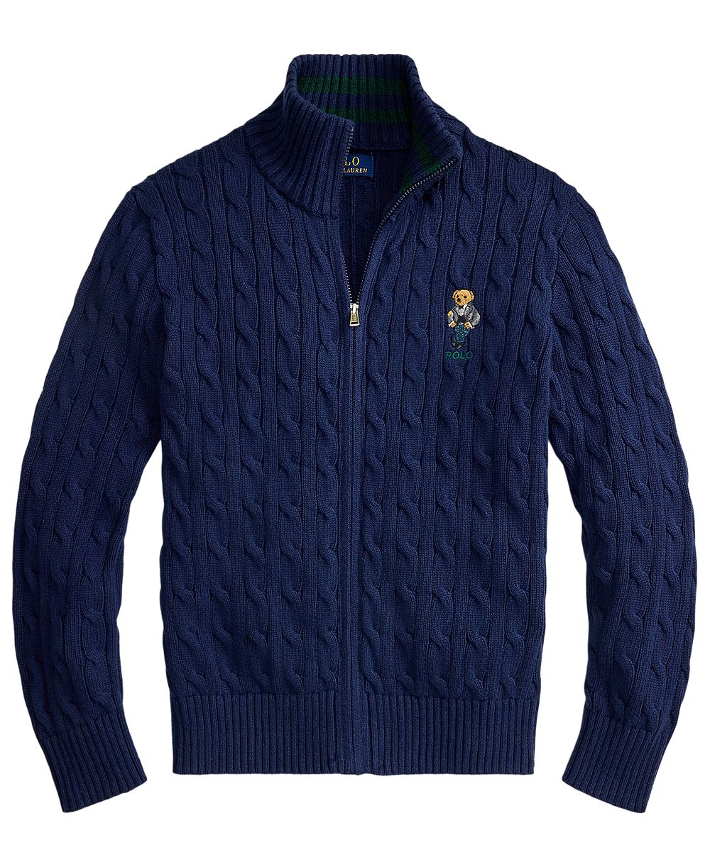 Polo Ralph Lauren Boys' 8-20 Polo Bear Cable-Knit Full-Zip Sweater