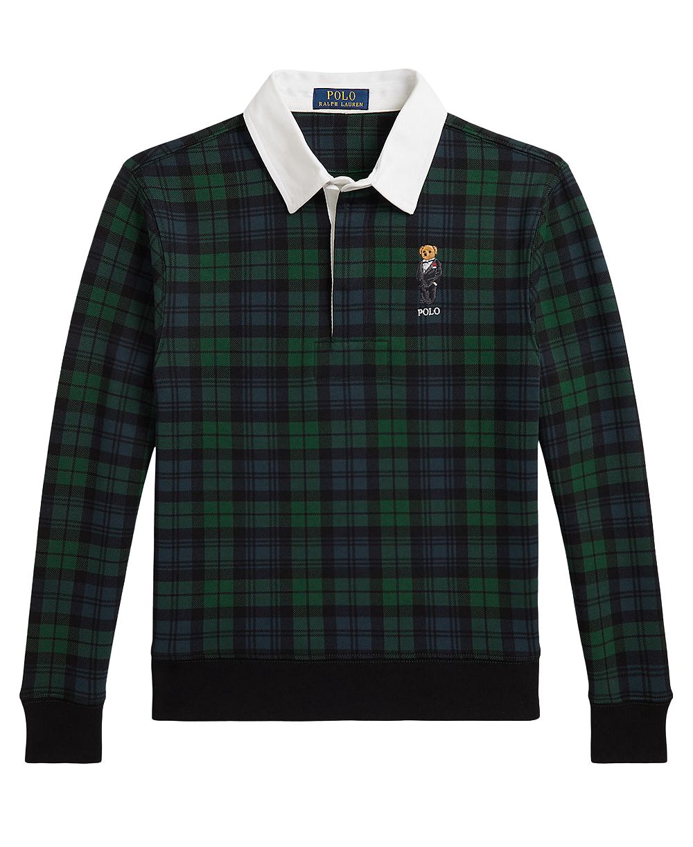 Мужской потертый свитшот Polo Ralph Lauren Boys' 8-20 Polo Bear в клетку из хлопковой смеси