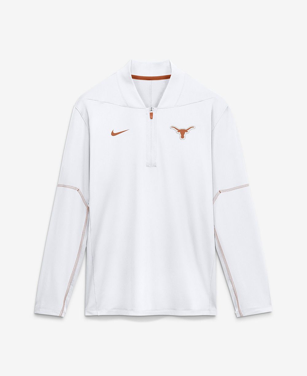 Nike Men's White Texas Longhorns Sideline Dri-FIT Long Sleeve Half-Zip Pullover