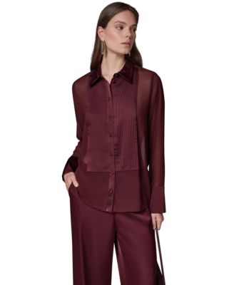 Женская блузка с длинным рукавом из полупрозрачной ткани от Donna Karan New York