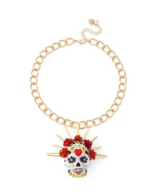 Betsey Johnson Faux-Stone Sugar Skull Bride Pendant Necklace