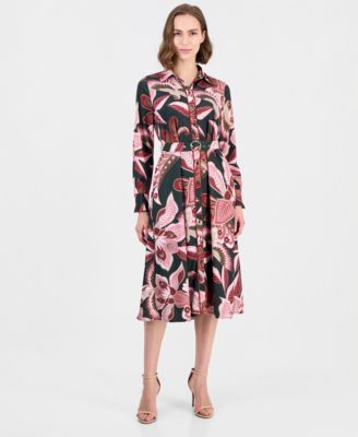 Женское цветочное платье T Tahari Midi с длинным рукавом и силуэтом fit-and-flare